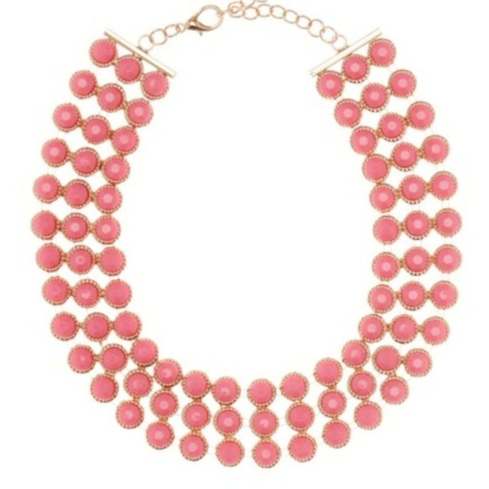 AREA STARS Womens Pink Beaded Gold Tone Triple Strand Bib 16" Necklace New